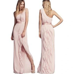 Vera Wang One Shoulder Ruffled Bridesmaid Dress, Size 10, Blush Pink